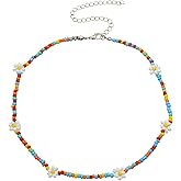 Colorful Sunflowers Beaded Choker Bohemian Daisy Flowers Necklace Handmade Summer Boho Resin Seeds Beads Collar Clavicle Choker Necklaces for Women Vacation Jewelry-Colorful