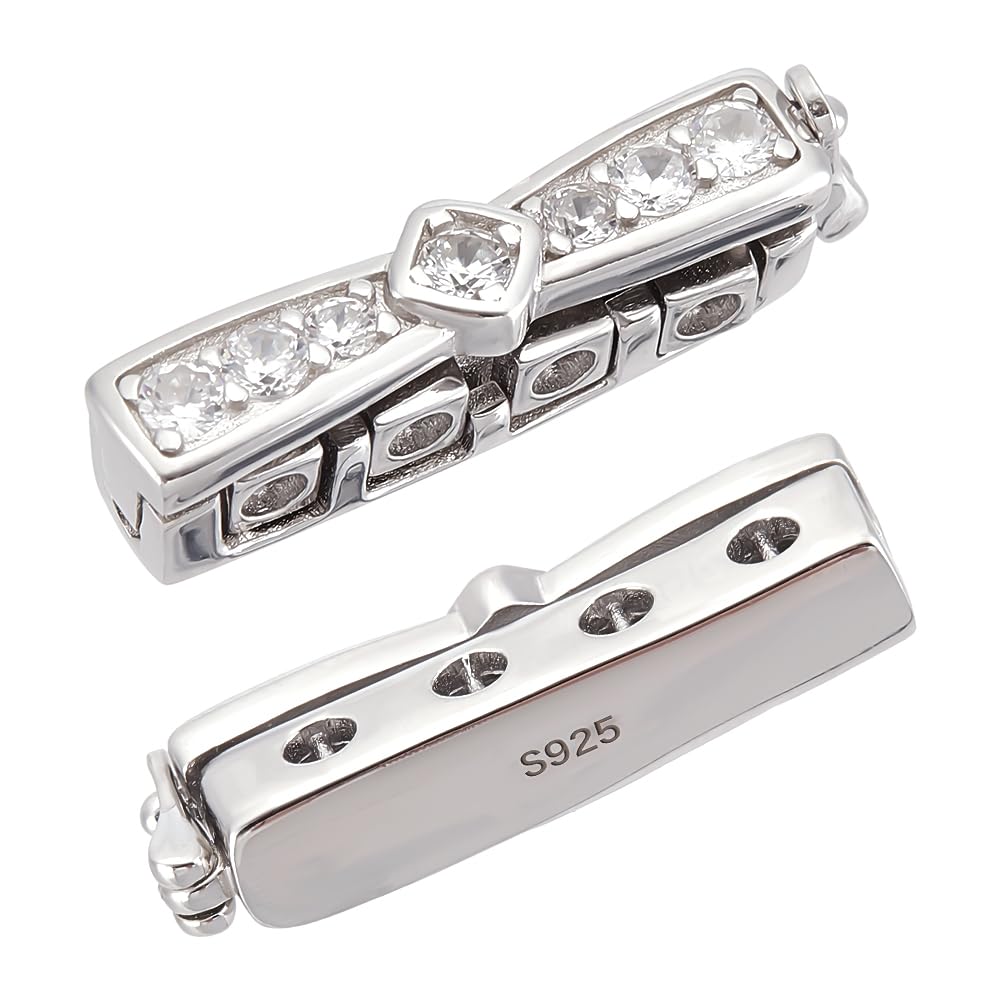 PH PandaHall 925 Sterling Silver Jewellery Clasps with Rhinestone Necklace Layering Clips for Jewellery Making Necklace Bracelets Adjuster to Shorten Pinch Clip for Replace, 22.5x4.5mm