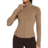 AVGO Women's Zip Up Workout Jacket Lightweght Gym Sweaters Sports Yoga Athetic Jacket with Thumb Holes(Cream Coffee, M)