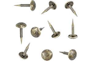 Homdire Upholstery Tacks with Small Head, 5/16 inch Vintage Furniture Tacks Nails for Upholstery, 200pcs Mini Decorative Nails with Threaded Leg, Sofa Tacks for Woods (Antique Brass)