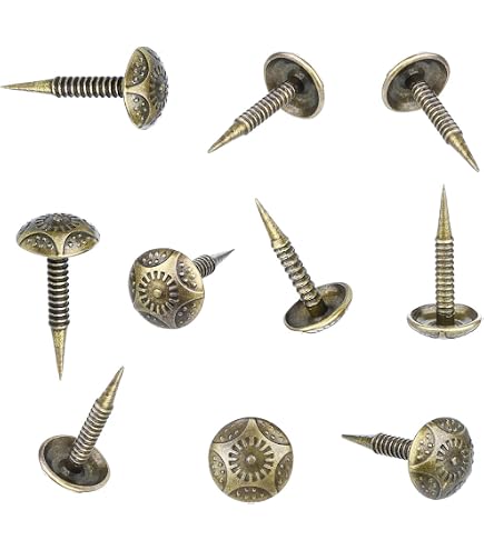 100PCS Upholstery Tacks – 7/16” Pumpkin Shape Decorative Nails For Furniture DIY (Copper Renaissance / Matt Black, 1/2” Shank)