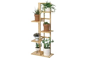Laiensia Bamboo 5 Tier 6 Potted Plant Stand Rack Multiple Flower Pot Holder Shelf, Indoor&Outdoor Planter Display Shelves for Patio Garden, Living Room, Corner Balcony and Bedroom,Wood Color