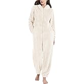 Kissonic Women's Onesies Pajamas Sherpa Fleece One Piece Romper Zipper Cute Hooded Jumpsuit Pajama Loungewear