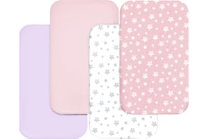 MOONSEA Bassinet Sheets for Baby Boys Girls 4 Pack(33" x 20"), Compatible with AirClub, Mika Micky, Baby Delight, Dream On Me, Koola, AMKE and Other Rectangle Bassinet Mattress, Pink