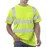 sesafety High Visibility Safety T-Shirt for Men, Reflective Mesh Yellow | ANSI/ISEA Type R Hi Vis Work Shirt with 2-Inch Reflective Tape, Breathable Birdseye Mesh, Pocket, Short Sleeves
