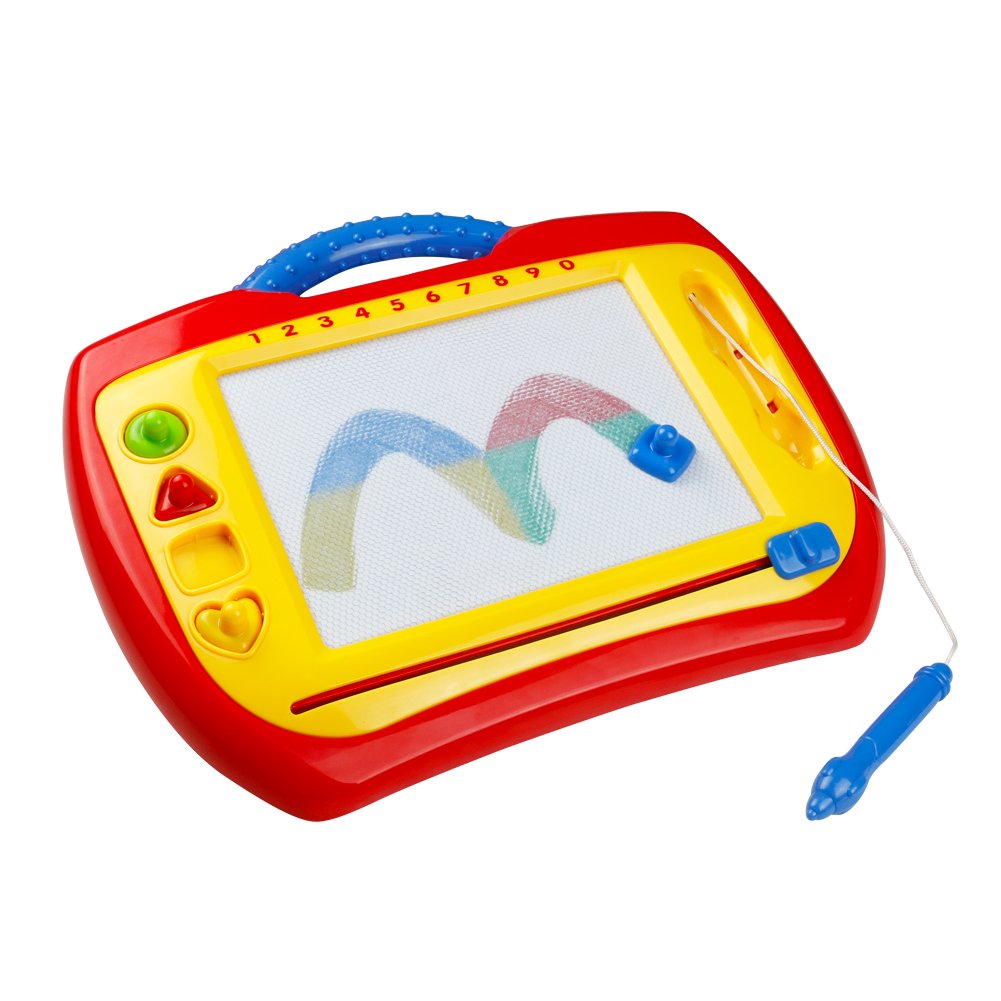 Magnetic Drawing Board Plastic Doodle Sketch Erasable Scribbler with Four Colorful Shape Stamps for Boys Girls Kids Children