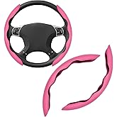 povtii 2 PCS Car Steering Wheel Cover, Carbon Fiber Auto Steering Wheel Segmented Protector, Anti-Skid Butterfly Cover for Most Vehicles with 15" Steering Wheel, Car Accessories (Pink)