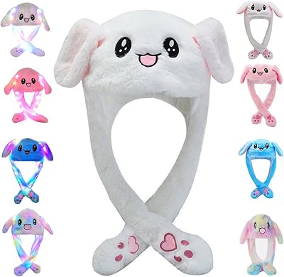 CICILIAYA White Moving Ear Rabbit Hat Unisex Children Adult Plush Fun Cosplay