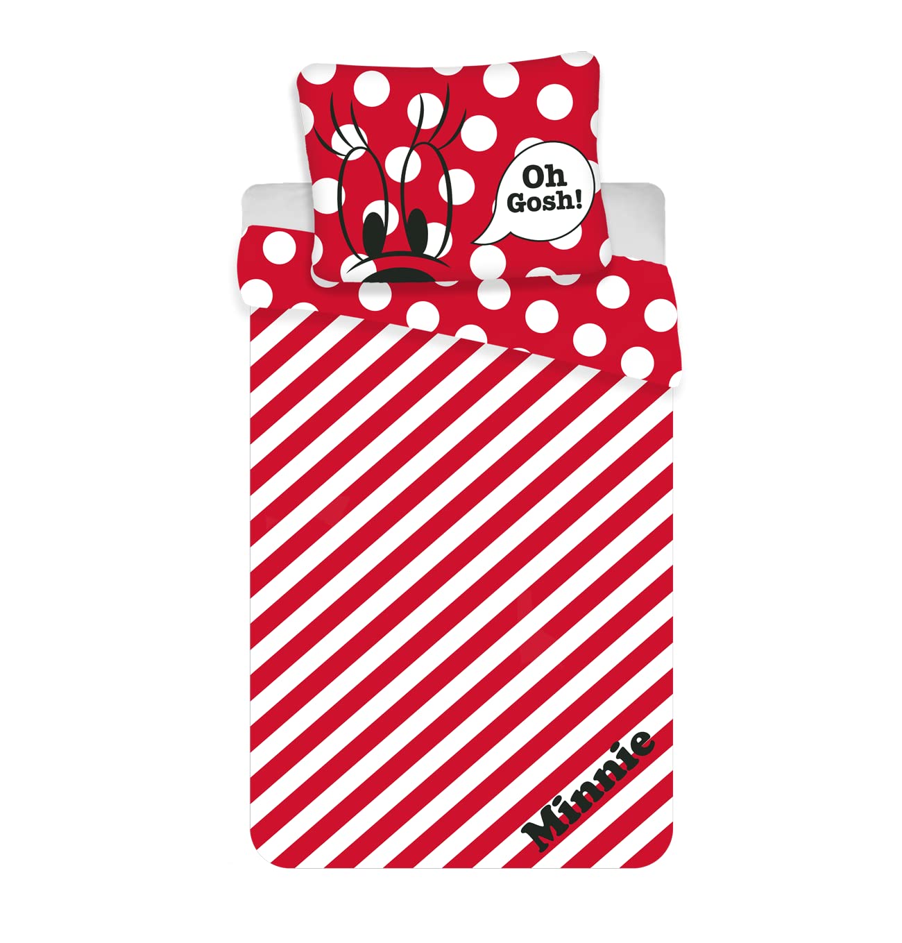 JFabrics Disney Minnie Red Stripes Cotton Bedding Set 140 x 200 cm