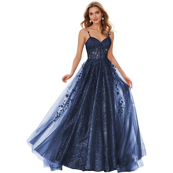 Amazon.com: Poioiy Sparkly Glitter Ball Gown Spaghetti Straps Long Prom  Dresses for Women Formal Evening Party Gowns Aqua Blue : Clothing, Shoes &  Jewelry