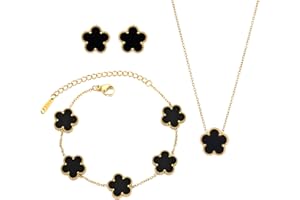 UOOANUO Clover Neckalce Earring Set for Women 14K Gold Plated Stainless Steel Four Leaf Clover Jewelry Set
