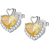 Ydou Love Heart Stud Earrings with Rose Cut Birthstone Silver Plated Earring Elegant Jewelry for Women CE0002