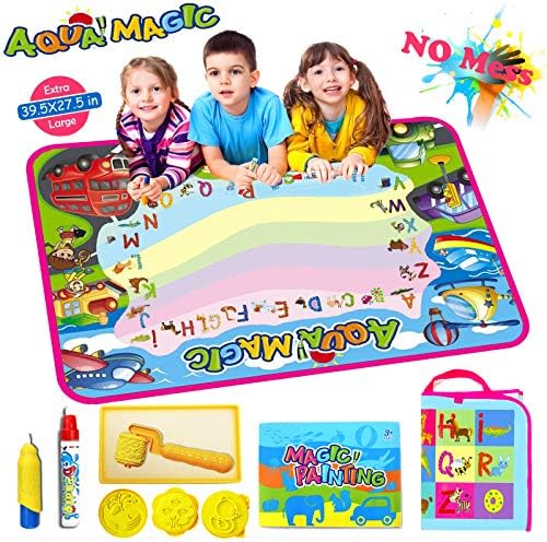 AiToy Aqua Magic Mat, Water Drawing Mat Extra Large Kids Toys Toddlers Painting Board Writing Mats with 2 Magic Pens and Letter Templates for Boys Girls Gift (39.5" X 27.5")