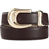 RISANTRY Genuine Leather Belt for Women Burgundy Leather With Gold Metal Buckle Luxury Casual Fashion Belts for Jeans Dresses