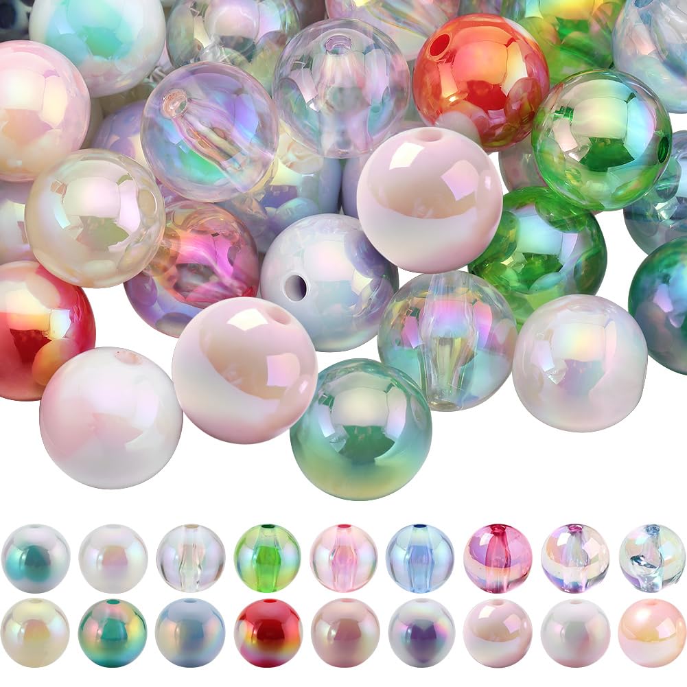 SUNNYCLUE 72Pcs Bubblegum Beads Bulk 16mm Round Beads Chunky Bead Colorful Transparent AB Color Iridescent Beadable Pen Beads Opaque Rainbow Bead Garland Loose Beads for Jewellery Making Beading Kits
