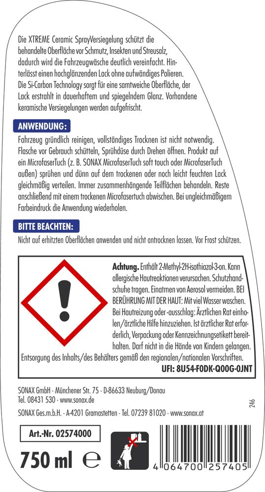 SONAX XTREME Ceramic SprayVersiegelung (750ml) bis zu 4 Monate Langzeitschutz vor Schmutz, Insekten & Streusalz | Art-Nr.02574000 2
