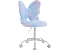 chairus Kids Desk Chair Butterfly Faux Fur Study Chair for Teenage Girls Adjustable Kids Vanity Chair for Bedroom Reading Living Room, Small Cute Student Task Chair with White Foot, Baby Blue