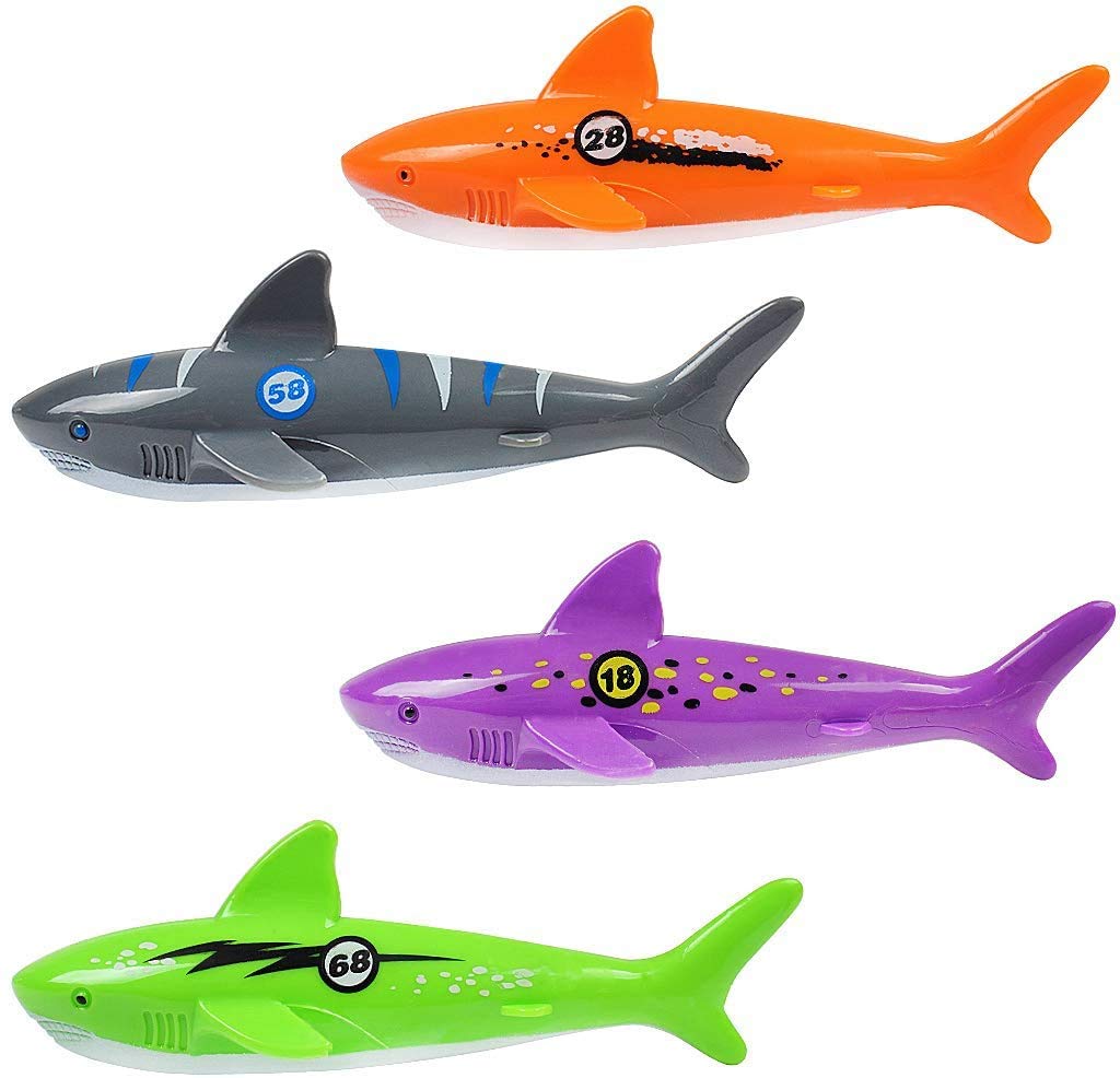 HTHL 4 Pack Set Pool Toys Diving Torpedo Shark Shape Gliding Torpedo For Kids Underwater Toys Summer Fun Swimming Toys For Bath Pool Water Park and Sea