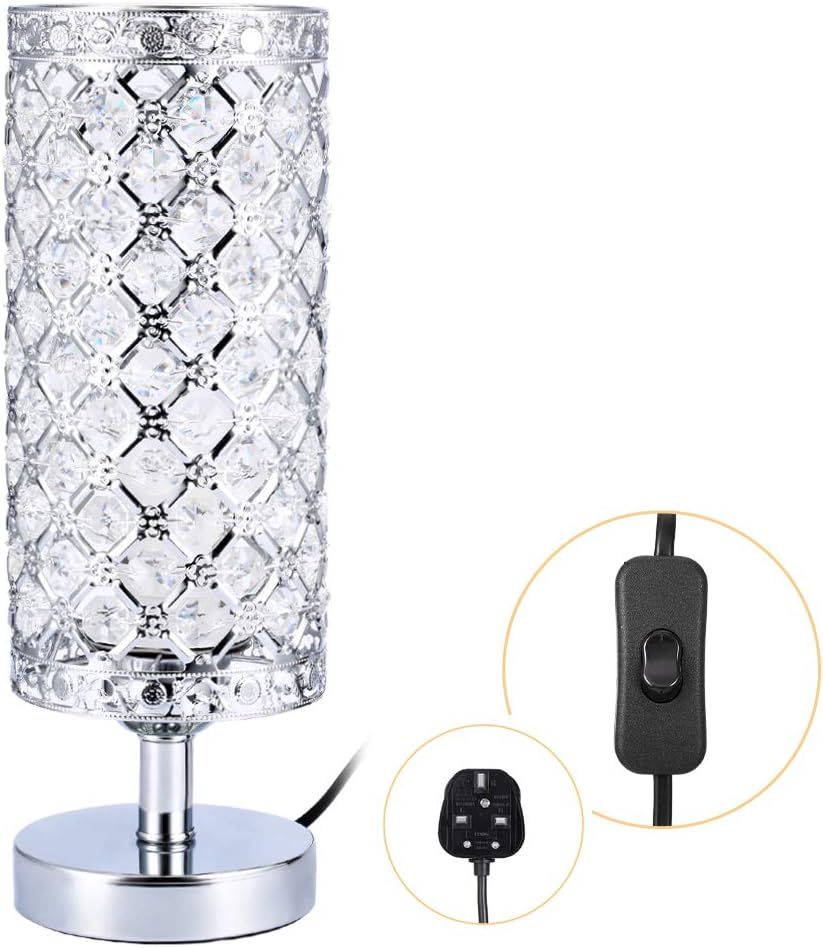 Crystal Bedside Table Lamp, Infankey Modern Silver Bedside Lamp Shade