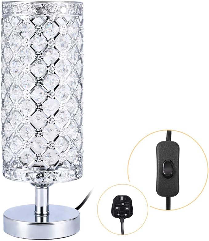 Crystal Bedside Table Lamp, Infankey Modern Silver Bedside Lamp Shade