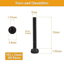 105 Pieces M2 x 12mm Socket Head Cap Screws, Thread