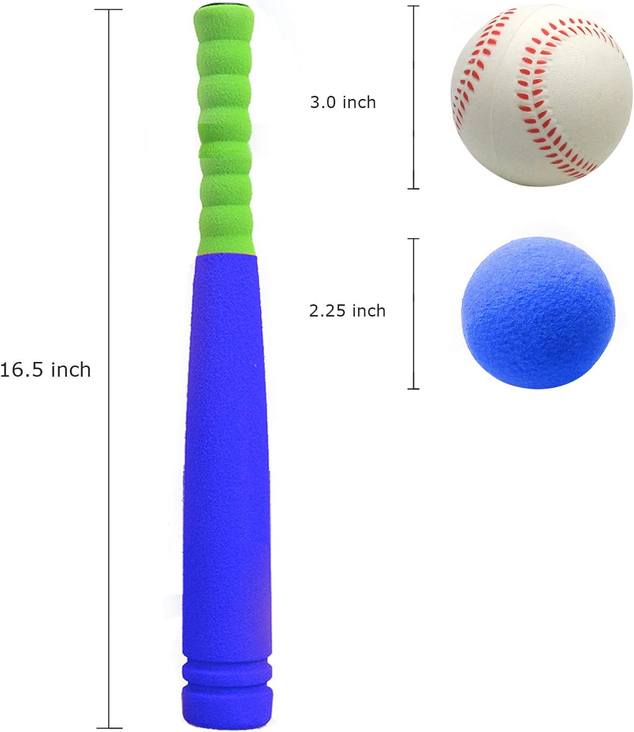 CeleMoon [Mini Size] Super Safe Kids Foam 16.5 inch Baseball Bat Toys with 2 Balls for Children Age 1 2 3 yrs Old, Portable Carrying Bag Included, Blue: Sports & Outdoors