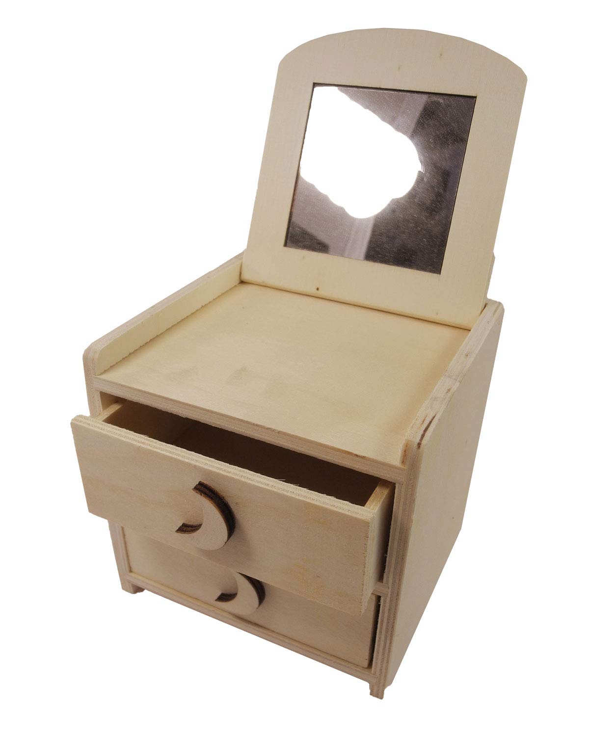 Pracht Creatives Hobby Wooden Jewellery Box, Approx. 12 x 12 x 11.5 cm, with Mirror in The lid for Opening and 2 Drawers, Handles Vary, Natural, 12 x 12 x 11,5 cm