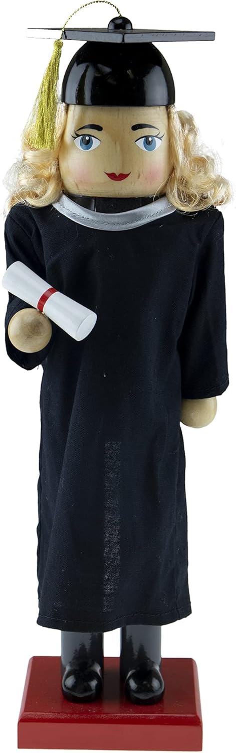 Nutcrackers - Clever Creations Female Graduate 14 Inch Traditional Wooden Nutcracker, Festive Christmas Décor for Shelves and Tables