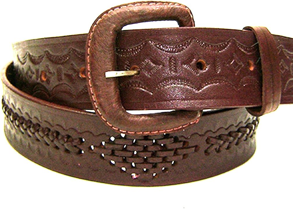 Modestone Western Unisex Diamond Braid Leather Belt 1.5'' Burgundy
