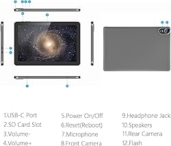 Android Tablet, 10.1 inch Android 14 Tablets 6GB