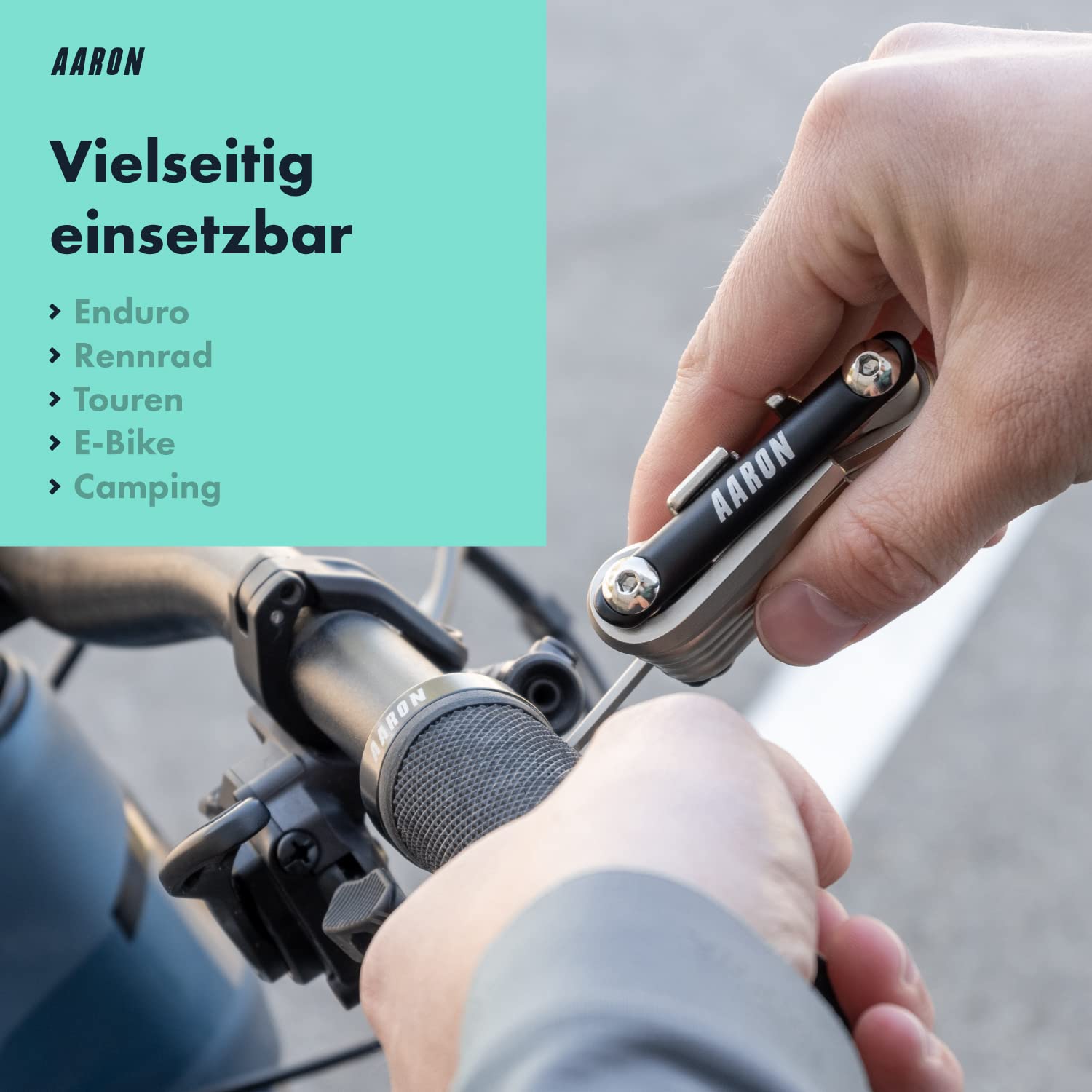 AARON Tool 20 in 1 Multitool - Fahrrad Multifunktionswerkzeug aus rostfreiem Stahl/Aluminium - faltbares Mini Fahrradwerkzeug mit vielen Funktionen - praktisches Bike Tool in Schwarz 2