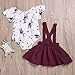 CCSDR Baby Girl Strap Skirt+Romper,Infant Floral Print Shirt Jumpsuit Outfit Set (Wine, 0-6 Months, 6_Months)