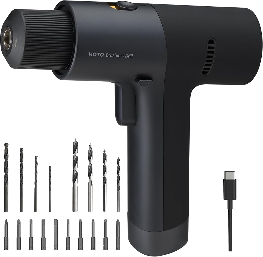HOTO 12V Brushless Cordless Drill LED Display 30 Torque 2000mAh USB-C