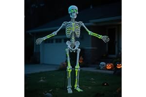 Oddwaxs 8ft Halloween Giant Skeleton - Posable with Glowing Eyes & Luminescent Paint, Tall Outdoor Skeleton Full Body Life-Like Bones for Halloween Decorations