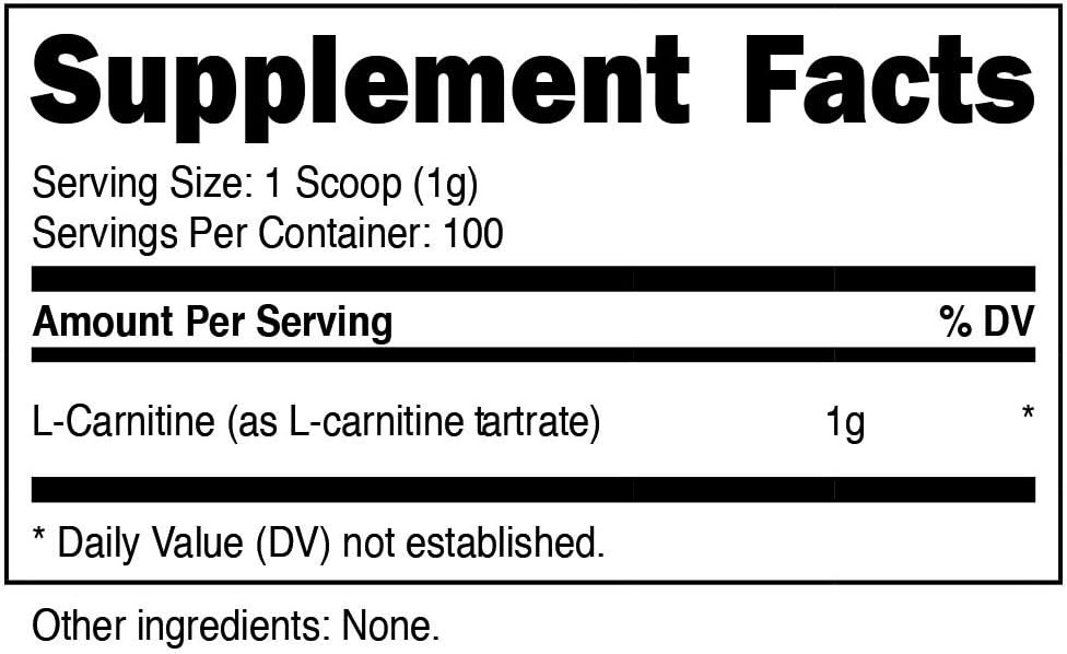 Nutricost L-Carnitine Tartrate Powder (100 Grams) - 1 Gram per Serving; 100 Servings: Health & Personal Care