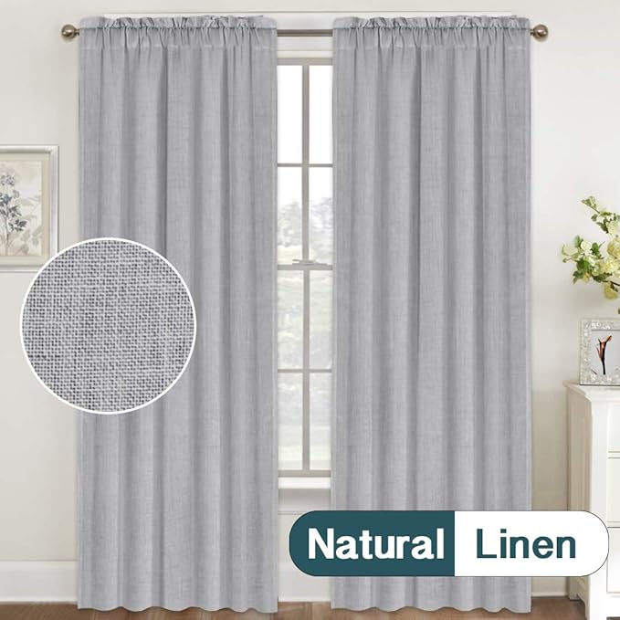 Natural Linen Curtains 84 Inches Long Rod Pocket Semi Sheer Curtain Drapes Elegant