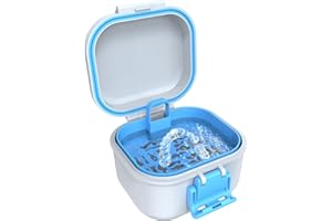 BVN Leak-Proof Denture Case, Denture Cup for Soaking Dentures, Retainer Cleaning Case Bule and White Denture Case