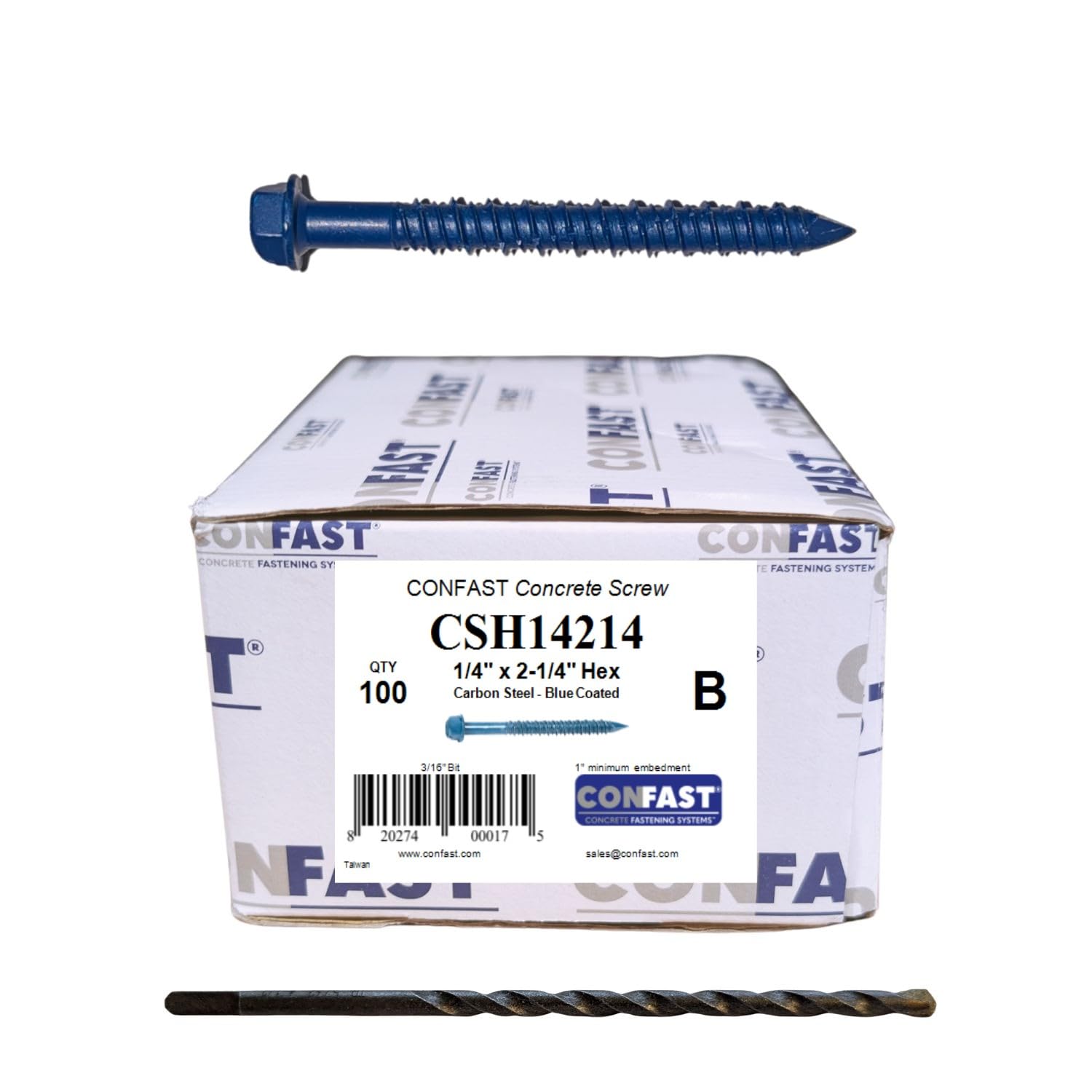CONFAST 1/4" (6.35mm) x 2-1/4" (57.15mm) Hex Head Concrete Screw Anchor with Drill Bit for Anchoring to Masonry, Block, Brick (100 per Box) — image 1