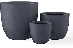 Kante 18",14",10" Dia Concrete Round Planters (Set of 3), Outdoor Indoor Large Planter Pots with Drainage Hole and Rubber Plug for Home Patio Garden, Charcoal