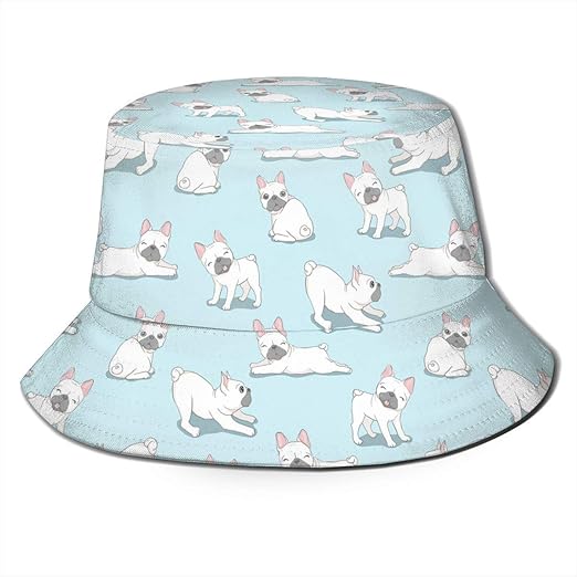 Pug Blue Cute Humor Mini Print Bucket Hat Pescador Pesca Gorra de Sol