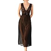 ABAFIP Women's Lingerie V Neck Lace Sheer Sexy Nightdress Backless Mesh Nightgowns Bridal Chemise Sleepwear