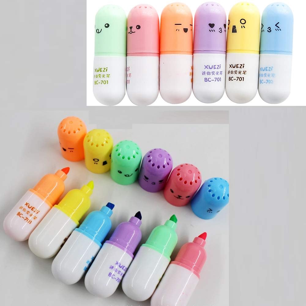 VEIREN 30 Pieces Mini Highlighter Pens Cute Smiling Face Pill Capsules Art Marker Pen for Writing Drawing Painting Graffiti Stationery Home School Office Children Supplies,Multicolor