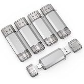 RAOYI 5 Pack 128GB USB C Flash Drive, 2 in 1 USB 3.0 Type C Dual OTG Metal Thumb Drive Jump Drive Memory Stick with Keychain Suitable for USB-C Smartphones, MacBook, Computers and Tablets (Silver)