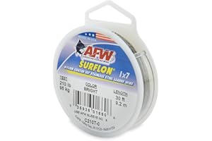 AFW American Fishing Wire Surflon Nylon Coated 1x7 Stainless Steel Leader Wire - Fishing Leader Line for Saltwater, 10lb Test - 250lb Test in Bright, Black, Camo in 30ft, 100ft, 300ft and 1,000ft Lengths
