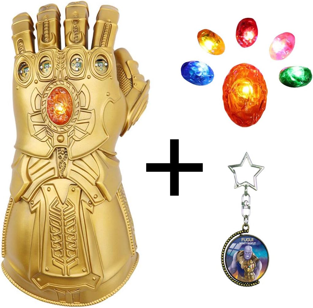 FUGUI Endgame Power Infinity Gauntlet LED Light PVC Iron Man Gloves for Halloween Props (LED Gems Separable, Adult)