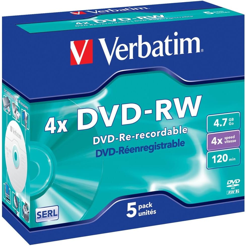 Verbatim DVD-RW Matt Silver 4.7GB 4x Speed Jewellery Case Data Video Music