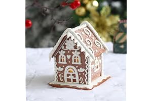 CRBOZY Gingerbread House Christmas Decorations - 1PC Clay Dough Cookie and White Color House with Led Light Ornaments for Tabletop Holiday Party Home Decoration
