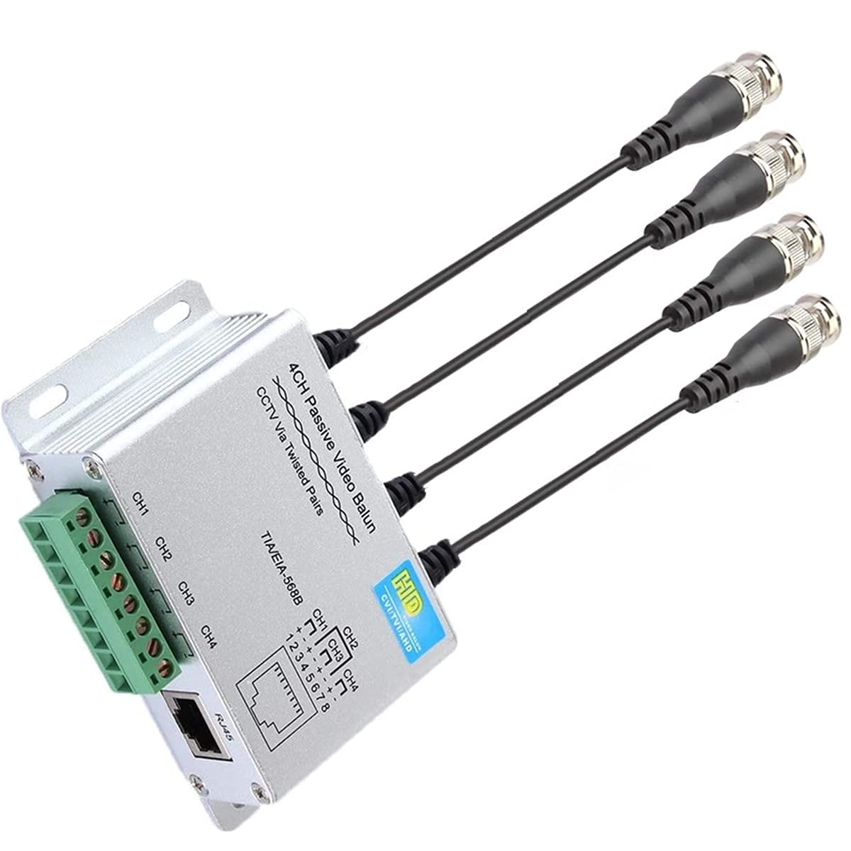CTXSumTec 4 Channel 720P/1080P HD Passive Video Balun, Aluminium Alloy BNC to RJ45 Network Transceiver Cat5e/Cat6 Adapter AHD/TVI/CVI/CVBS for Full HD CCTV Security Surveillance Camera System