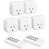 HBN Remote Control Outlet with 100FT RF Signal, Wireless On Off Switch Plug for Household Appliances, Battery Included, 15A/1875W(5 Outlets + 2 Remotes)
