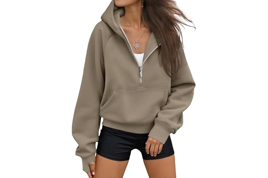 HYYGOCCTV Women Cropped Raglan Half Zip Hoodie Long Sleeve Pullover Slim Casual Street Fall Sweatshirts With Pockets